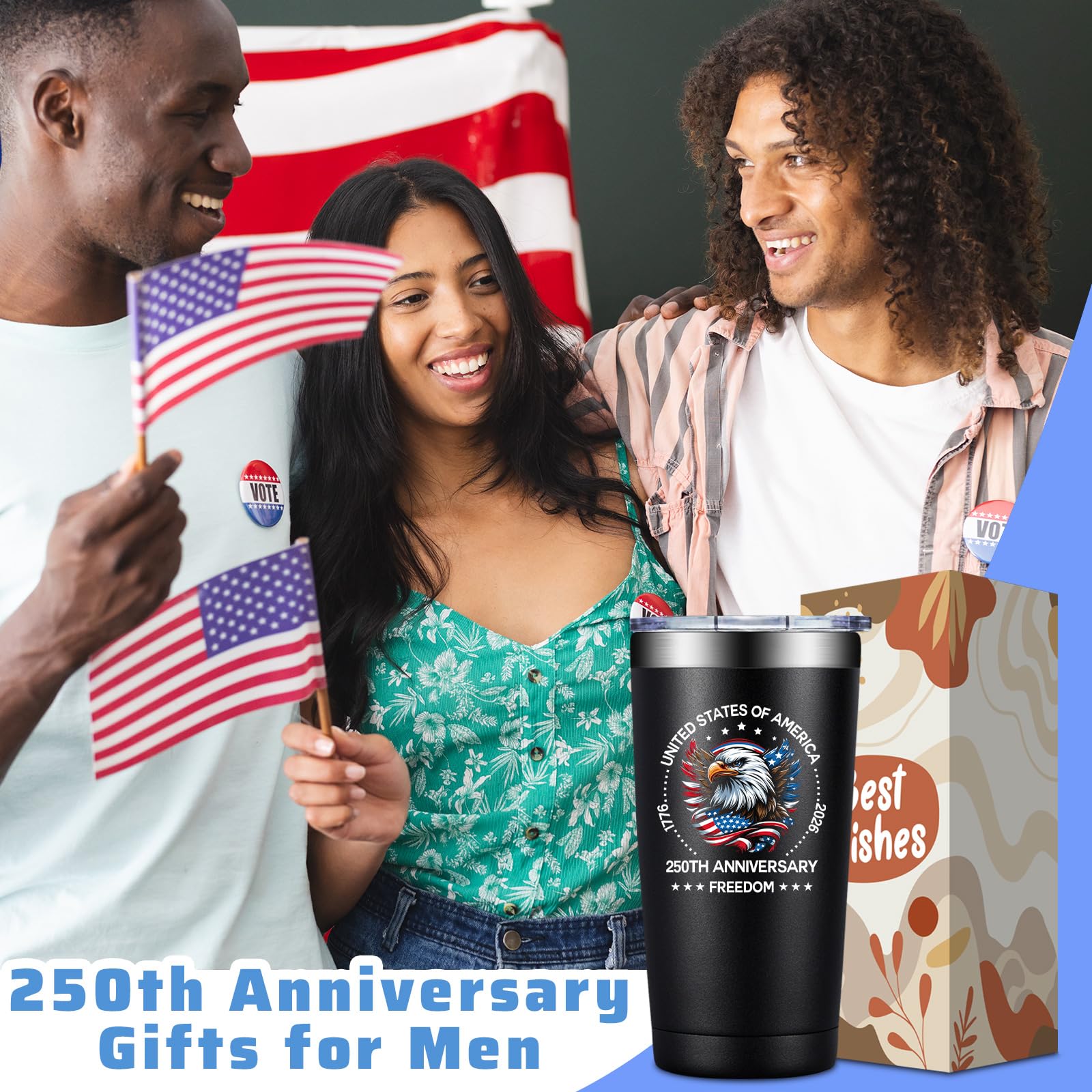 SpenMeta USA 250th Anniversary Merchandise, America 250 Merch Gifts, 20 0z 250 Year United States Independence Day Anniversary Tumbler Cup